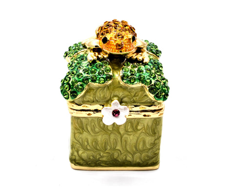 Sparkling Frog on Lily Pad Trinket Box Made with Austrian Crystals