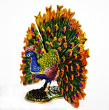 Fan Shape Tail Peacock Trinket Box Hand Painted Colorful Enamel & Austrian Crystals