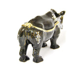 Ferocious Rhino Trinket Box. Black Enamel & Austrian Crystals