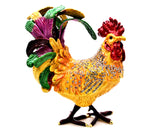 Colorful Large Rooster Trinket Box Hand Painted Enamel with Austrian Crystals