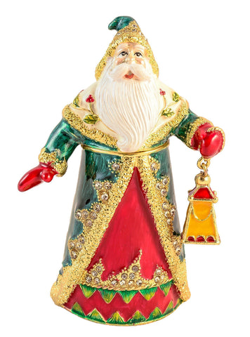 Santa Claus with Lantern Trinket Box. Hand Crafted with Austrian Crystals