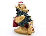 Holiday Bear Trinket Box with Christmas Tree. Handmade with Austrian Crystals