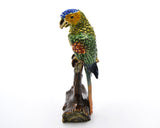 Jeweled Green Parrot on Branch Trinket Box Handmade with Austrian Crystals