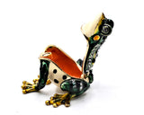Bejeweled Frog Trinket Box. Green Enamel & Austrian Crystals
