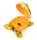 Bejeweled Tortoise Trinket Box. Hand Made with Austrian Crystals & Enamel with Gold Plating.