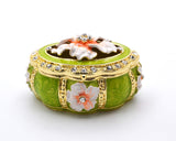 Decorative Oval Floral Trinket Box. Hand Painted Enamel with Austrian Crystals.