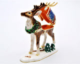 Jeweled Holiday Reindeer Trinket Box Hand Painted Colorful Enamel with Austrian Crystals