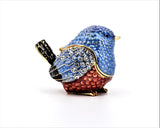 Vivid Colorful Sparrow Bird Trinket Box Made with Austrian Crystals