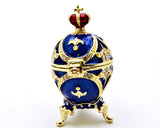 Hand Crafted Egg Trinket Box with Stand. Hand Painted Blue Enamel & Austrian Crystals