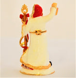 White Dress Santaclause Trinket Box. Hand Painted Enamel & Austrian Crystals