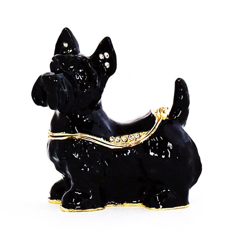 Charming Scotty Dog Trinket Box. Hand Painted Enamel with Austrian Crystals