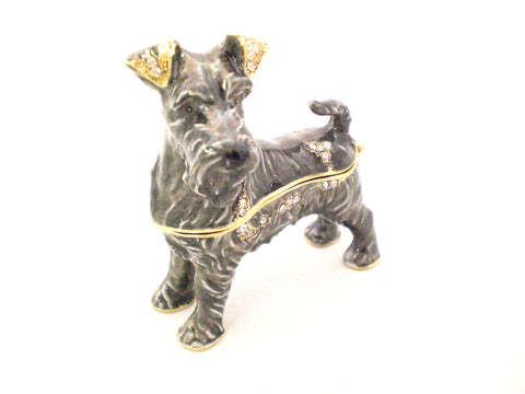 Fox Terrier Dog Trinket Box Made with Austrian Crystals