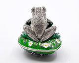 All Jeweled Frog sitting on Lily Pad Box Made with Austrian Crystals Enamel