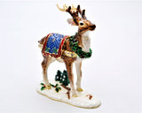 Jeweled Holiday Reindeer Trinket Box Hand Painted Colorful Enamel with Austrian Crystals