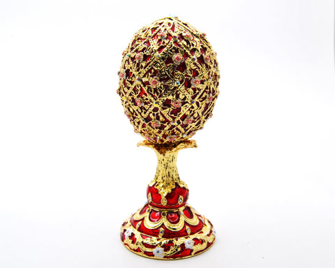 Big Floral Egg Trinket Box with Red Enamel & Austrian Crystals