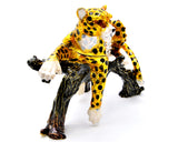 Bejeweled Cheetah Sitting on Branch Trinket Box Made with Austrian Crystals