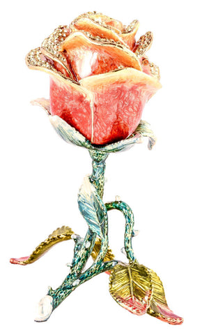 Stand Up Rose Flower Trinket Box with Austrian Crystals & Enamel