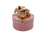 Round Shape Floral Trinket Box. Hand Detailed with Austrian Crystals & Enamel.