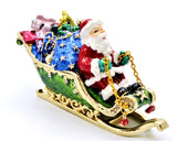 Santa on Sleigh with Gifts Trinket Box Made with Austrian Crystals