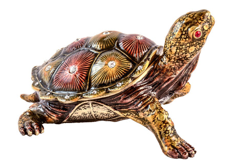 Turtle Trinket Box Made with Enamel & Austrian Crystals