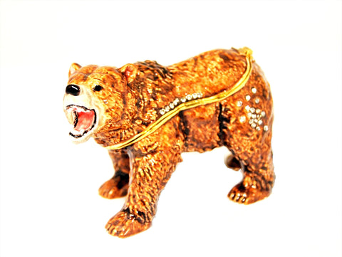 Golden Bear Trinket Box. Hand Painted Enamel & Austrian Crystals