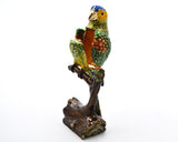 Jeweled Green Parrot on Branch Trinket Box Handmade with Austrian Crystals