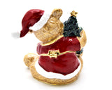 Holiday Bear Trinket Box with Christmas Tree. Handmade with Austrian Crystals