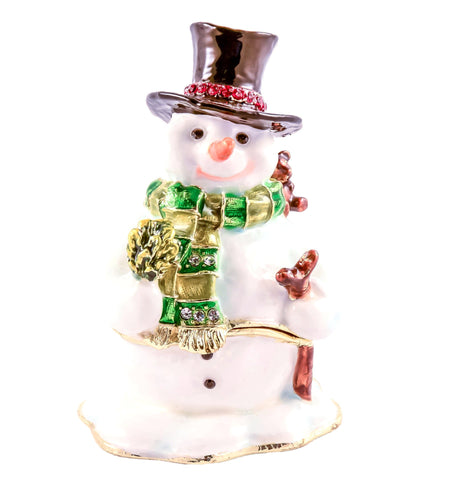White Snowman Trinket Box. Handmade with Austrian Crystals