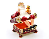 Santa Clause in Chair Trinket Box. Hand Crafted Austrian Crystals Enamel