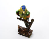 Jeweled Green Parrot on Branch Trinket Box Handmade with Austrian Crystals