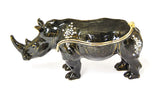 Ferocious Rhino Trinket Box. Black Enamel & Austrian Crystals