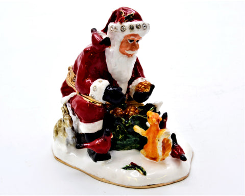 Santa Clause in Garden Trinket Box. Very Detailed with Austrian Crystals Enamel