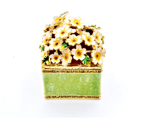 Jeweled Floral Trinket Box with Butterfly. Beautifully Made with Austrian Crystals & Enamel