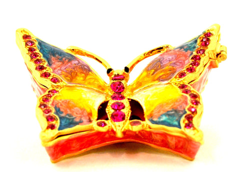 Garden Butterfly Trinket Box. Colorful Enamel with Austrian Crystals