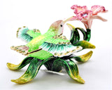 Soaring Humming Bird on Branch Trinket Box. Colorful Enamel & Austrian Crystals