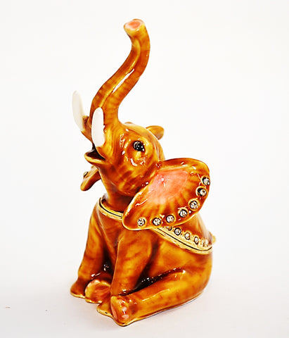 Jeweled Funny Elephant Trinket Box with Enamel & Austrian Crystals