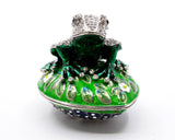All Jeweled Frog sitting on Lily Pad Box Made with Austrian Crystals Enamel