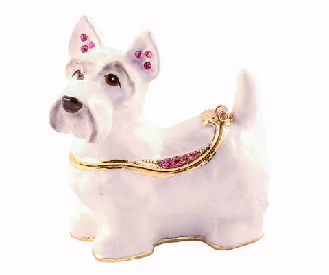 Charming Scotty Dog Trinket Box. Hand Painted Enamel with Austrian Crystals