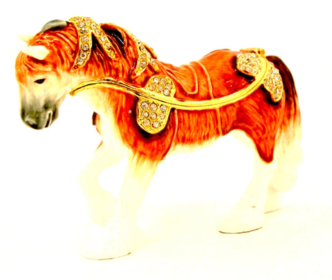 Thoroughbred Horse Trinket Box. Brown Enamel & Austrian Crystals