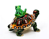Jeweled Tortoise with Frog Trinket Box. Unusually Made with Austrian Crystals
