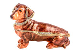 Dachshund Trinket Box Hand Painted Brown Black Enamel & Austrian Crystals