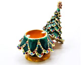 Merry Christmas Tree Trinket Box. Hand Painted Green Enamel with Austrian Crystals