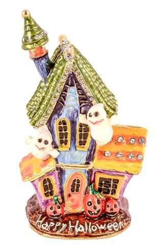 Halloween Haunted House Trinket Box Colorful Enamel & Austrian Crystals
