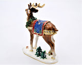 Jeweled Holiday Reindeer Trinket Box Hand Painted Colorful Enamel with Austrian Crystals