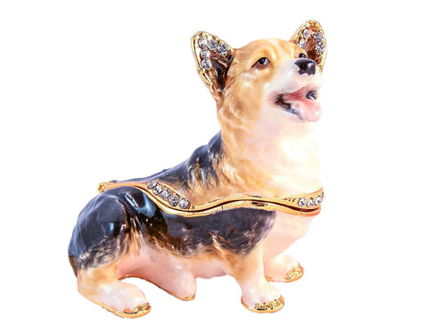 Corgi Dog Trinket Box. Hand Painted Enamel with Austrian Crystals