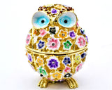 Jeweled Floral Design Owl Trinket Box. Hand Crafted with Austrian Crystals