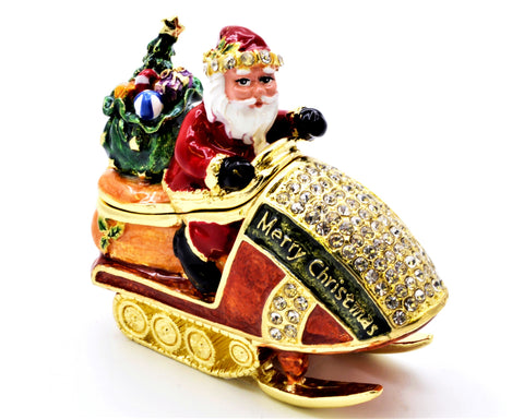 Santa on Jet Ski Trinket Box. Very Unique with Austrian Crystals