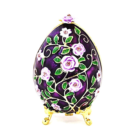 Faberge Style Floral Egg Trinket Box. Hand Detailed with Austrian Crystals & Enamel