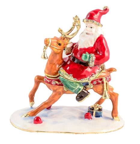 Santa Claus on Reindeer Trinket Box. Handmade with Austrian Crystals & Enamel