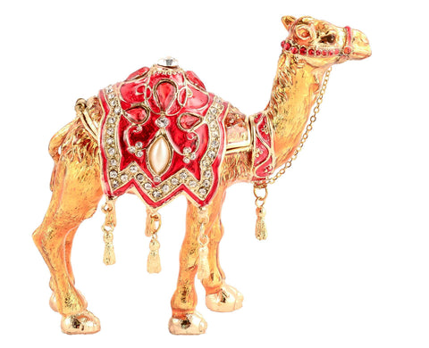 Regal Camel Trinket Box with Red Saddle Handmade with Austrian Crystals
